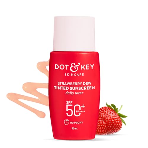 Image of Dot & Key Strawberry Dew Tinted Sunscreen SPF 50+ Pa++++ - 00 Peony In-Vivo Tested | For Daily Wear, Brightens & Protects Skin, Ultra-light, Blends Easily, With Niacinamide, Natural Finish, Non-Greasy, Non-Stickys | 50ml