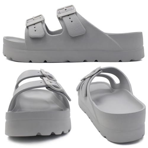 Image of L LOUBIT Women's Platform Sandals with Arch Support Pillow Soft Adjustable Buckle Slides Lightweight Non-Slip Summer Beach Shoes
