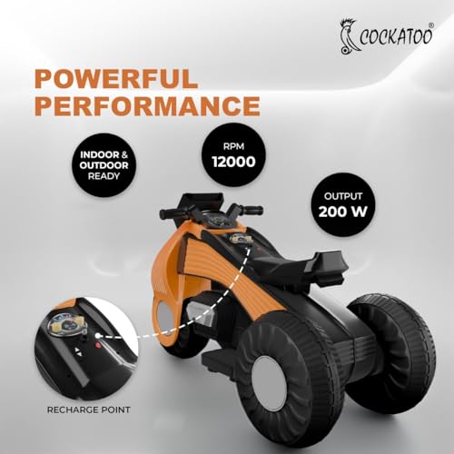 Image of Cockatoo 15E Cruise Rechargable Electric Bike for Kids with Music and LED Light, Kids Scooter Bike for 3+Yrs Boys&Girls Powered by 6V & 4.5 AH Battery for 4.5Hr-6Hr Ride with Foot Accelerator