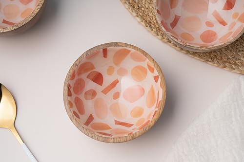 Image of Mango Wood Snack Bowls - Set of 1 Orange, Boho Decorative Bowl with Food Safe Designer Inlay. 4 inch Wooden Bowl for Salad, Fruit, Nuts, Cereals, Handmade Orange Bowls for Kitchen