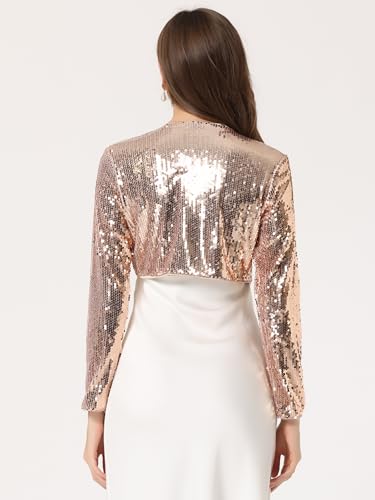 Allegra K Sequin Bolero Shrugs for Women's Party Club Collarless Sparkly Crop Jackets3