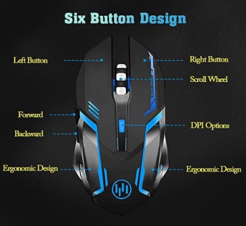 Scettar Wireless Gaming Mouse, Rechargeable Computer Gaming Mouse Silent Click, 7 Led Light, 3 Adjustable Dpi,Iron Plate, Power Saving Mode Gaming Mouse For Laptop/Pc/Notebook (C19 Black) #TOP3