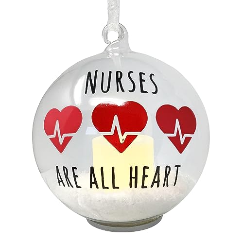 Nurses are All Heart LED Christmas Ornament – Xmas Light Up Decoration with Candle and Glittery Snow Inside - Includes 4 Hour Timer