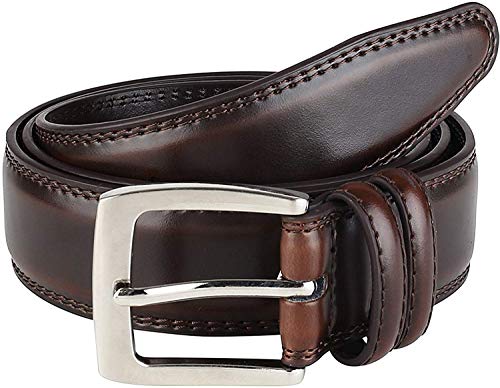 Men's Classic Dress Belt ALL Genuine Leather Double Stitch Design 1.35 inches (35mm) Cognac Brown Size 54