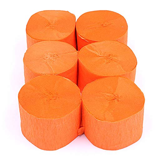 ANCLLO 6 rollos de papel crepé de 4,5 cm x 25 m, serpentinas para colgar decoraciones para fiestas de cumpleaños, bodas y festivales (naranja)