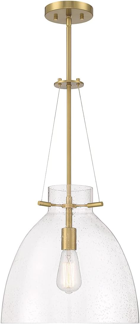 Savoy House 7-7006-1-322 Foster Modern Clear Seeded Glass Pendant, 1-Light 60 Watt, 26" H x 14" W, Warm Brass