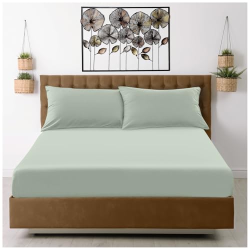 GC GAVENO CAVAILIA Fitted Sheet Single Bed (91 x 190cm) - Bedding Sheets - Plain Dyed Microfiber Bed Sheets Single - (10 inch) 25cm Deep Pocket Bottom Sheet - Easycare - Fade Resistant - Sage Green