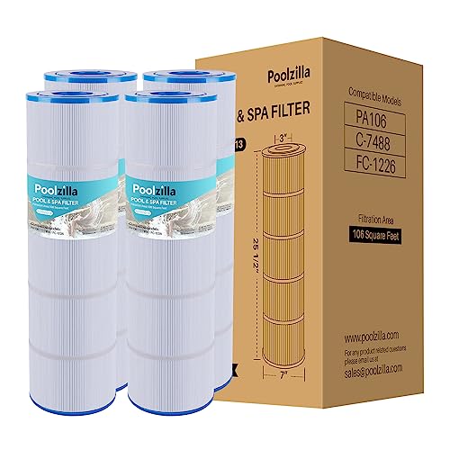 Poolzilla [4 Pack] Pool Filter Cartridge, Compatible with PLF106A, Hayward CX880XRE, Ultra-A1, Pleatco PA106, Unicel C-7488, Filbur FC-1226, FC-6430, SwimClear C4020, C4030 [L x OD: 25.5