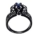 Bamos Mother‘s Day Jewelry Womens Blue Stone Six Claws Four skull Black Gold Plated Wedding Rings Size 7