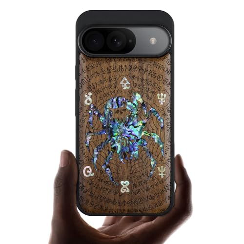 Coque Pixel 9 en bois de noyer gravé Carveit avec incrustation coquille unique