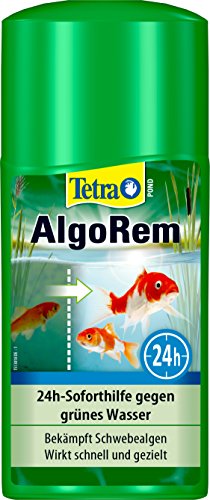 Tetra Pond AlgoRem – 24-timmars omedelbar hjälp mot grönt vatten i trädgårdsdammen, bekämpar svävande alger, 250 ml flaska