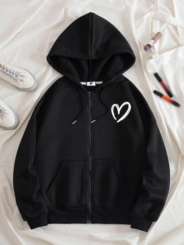 Image of SXV STYLE Heart Printed Sweatshirt Hoodie