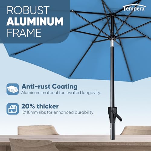 Image of Tempera Patio Market Outdoor Table Umbrella with Auto Tilt and Crank, Large Sun Umbrella with Sturdy Pole & Fade Resistant Canopy, Easy to Set