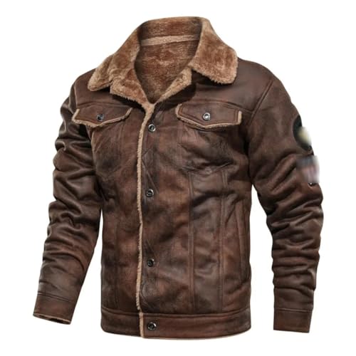 Winter Men's Fur Leather Jacket Coat Retro Streetwear Thicken Leather Bomber Jacket