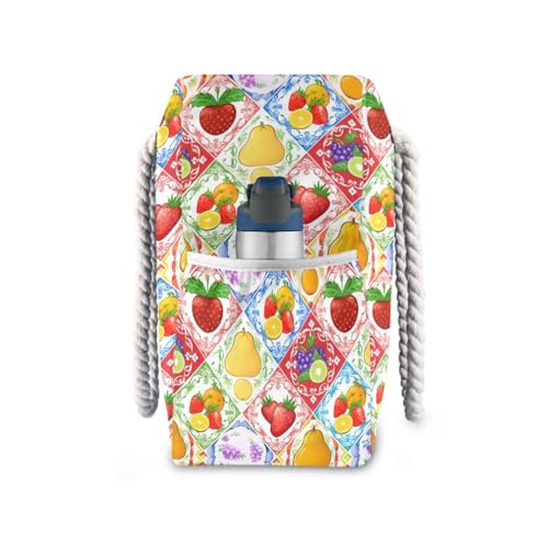 Colorful Fruits Beach Bag & Travel Tote Bag Large Sandproof with Zipper Closure, Wet Pouch for Swim Gym Travel, Lightweight Foldable Outdoor Bag3