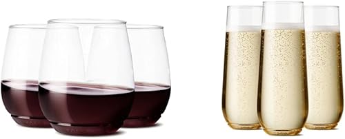 TOSSWARE POP - Juego de 12 copas de champán de plástico transparente y irrompibles de 9 onzas, juego de 12 copas de vino de plástico reciclables,