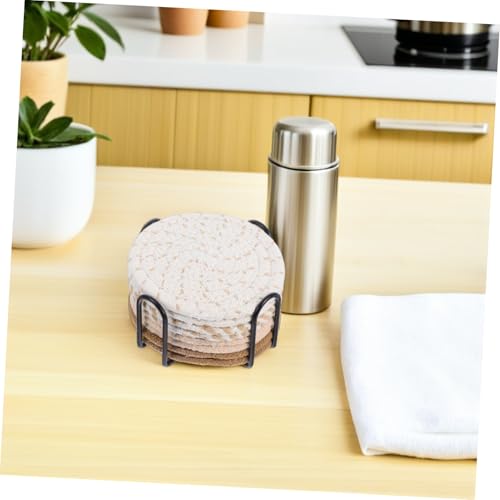 Dessous de verre en coton anti rayure et son support métallique pour bureau et table - 7