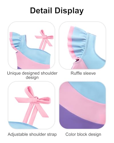 Image of Redair Toddler Girl One Piece Swimsuit Color Block with Ruffled Sleeve Straps Swimwear Bathing Suit for Baby Girl 12M-6Years