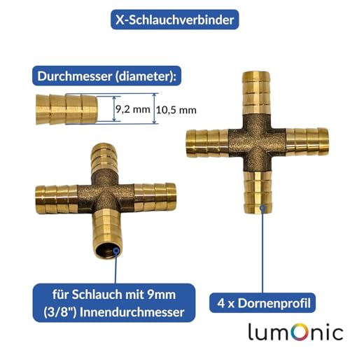 Conector transversal Lumonic de latón con espiga de 9 mm para ramificar redes de aire 3