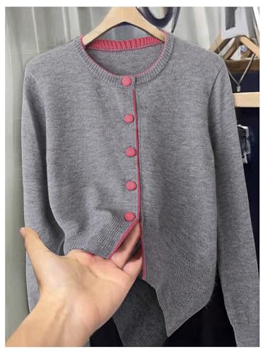 Verdusa Women's Button Front Cardigan Sweaters Crew Neck Long Sleeve Knit Outerwear3