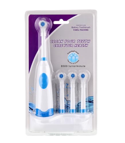 Mr. Gadget's Solutions Spazzolino da denti rotante ricaricabile impermeabile con 4 testine di ricambio per la cura dei denti, spazzolino elettrico a batteria
