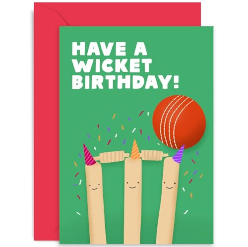 Old English Co. Fun Cricket Birthday Card For Him - Have A Wicket Birthday - Cricket Ball and Bat - Sports Birthday Card for Men | Blank Inside with Envelope
