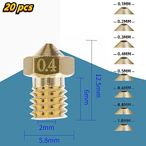 Lot de 20 buses d'extrudeuse en laiton pour imprimante 3D V5/6 Tête d'impression de rechange 1,75 mm (0,5 mm) 2 Lot de 20 buses d'extrudeuse en laiton pour imprimante 3D V5/6 Tête d'impression de rechange 1,75 mm (0,5 mm) – Image 3