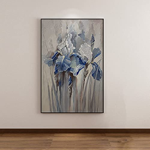 Tableau Abstrait, Texture Grise Iris Allemand Fleur Plante Oeuvre Abstraite Moderne sans Cadre Peintures À l'huile Peintes À La Main sur Toile Art Mural pour...