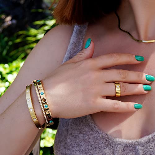 CIUNOFOR 14K Gold Filled Bangle Bracelets for Women with Cubic Zirconia, 6.5"-7.5" Inner Circ. Stainless Steel Cuff Bracelet Thin Bangle3