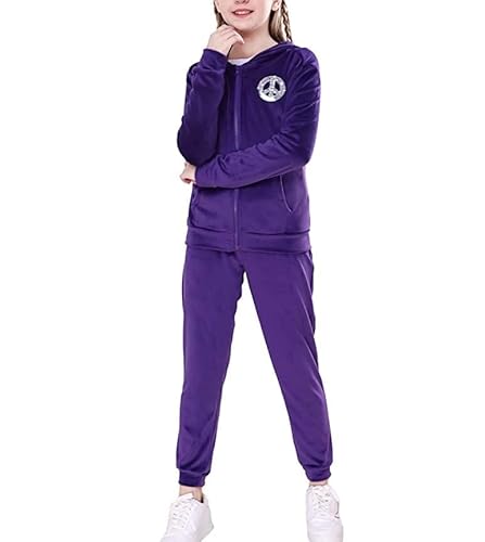 V.&Grin Girls Tracksuit 2 Piece Outfit Velour Zip Up Hooded Sweatshirt And Athletic Sweatpants Clothes Kids Jogger Set #TOP15