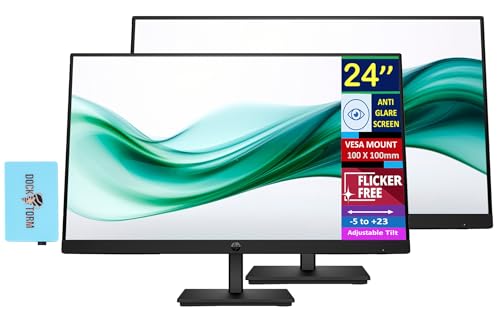Image of HP 24 inch Series 3 Pro 24 inch FHD Computer Monitor (1920x1080), 100Hz Anti-Glare Display, HDMI, VESA Mount, Black, Bundle with dockztorm hub and ErgoFlexy Dual Monitor Mount. (2Pack)