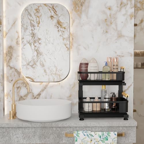 HTH Goods Premium Heavy Duty Carbon Steel Under Sink Organizer, 2 Tier Pull Out Cabinet Organizer, 7 Adjustable Heights with Smooth Ball Bearing Sliding Baskets for Bathroom & Kitchen - Image 6