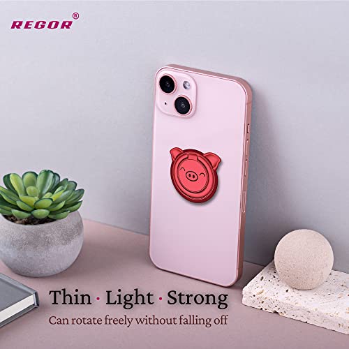Image of Regor Finger Grip & Mobile Holder | Mobile Stand | Cell Phone Grip Holder for Hand & Mobile Back Holder Grip | Selfie Holder & Works as iPhone Stand & Android Phone Stand for Desk - Pig Red
