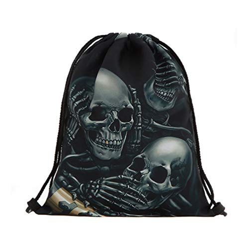 TENDYCOCO Mochila con cordón de Calavera de Halloween Bolsa de Almacenamiento de Compras