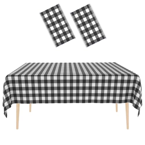 OLIVBIN 2 Pack Black and White Checkered Tablecloth Black Checkered Flag Tablecloth,Disposable Plastic Gingham Table Cover for Parties, Race Car Birthday Party, Birthday, Outdoor Picnic, 54 × 108 Inch