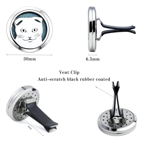 Image of 30mm Car Essential Oil Diffuser Vent Clips Air Freshener Vent Clip Aromatherapy Car Accessories 10 Felt Pads for Gift Women (Cat)