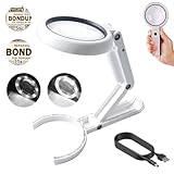 拡大鏡 卓上＆手持ち両用式 5倍 11倍 スタンドルーペ 8個LEDライト付き 2段階調光 レンズ径75mm 折りたたみ式 虫眼鏡 USB/電池給電 高倍率 角度調整可能