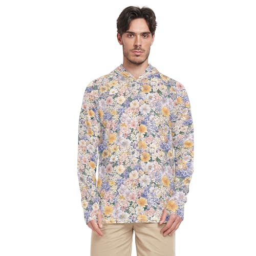 Spring Flowers Mayflower Mens Sun Shirts Protection Long Sleeve Cooling Hoodies Swim Shirt UPF 50+ S