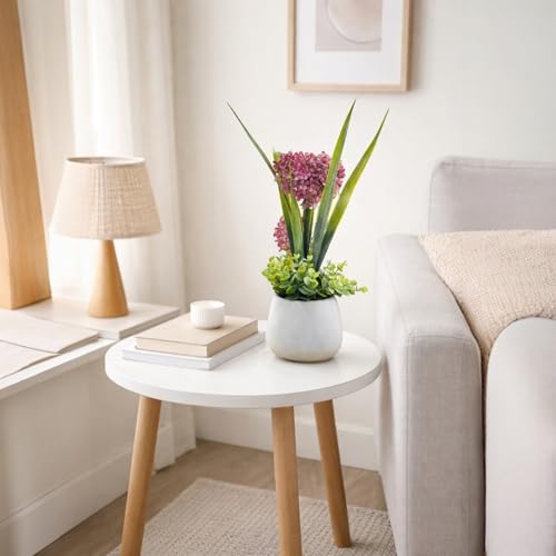 Image of Garden Art Artificial Hydrangea Mini Cluster Bouquet Arrangement in Decorative Pot - Realistic Faux Plant for Living Room Decor (P-0141Pink)