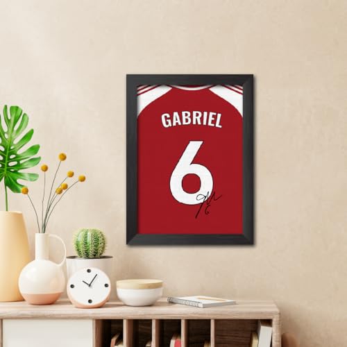 Image of TenorArts Gabriel Magalhaes Poster Frame Arsenal Jersey Laminated Photo Print with Signature Framed Painting with Matt Finish Black Texture (12 inches x 9inches)