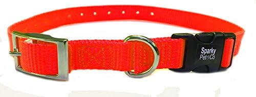 Sparky Pet Co - ECollar Replacement Strap - Double Buckle Dog Collar - Rugged Nylon - Adjustable - D Ring - Quick Release Metal Clasp - for Invisible Fence Systems - 3/4" x 21" - Neon Orange