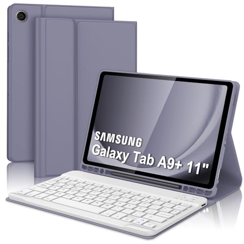Funda con Teclado para Samsung Galaxy Tab A9+ 11'', Teclado Bluetooth Inalámbrico Desmontable con Funda y Portalápices para Samsung Galaxy Tab A9 Plus 11 Pulgadas 2023(SM-X210/X216/X218), Púrpura