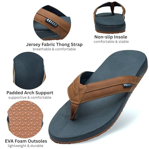 Alpine Swiss Trey Mens Flip Flops | Cushioned Thong Beach Sandals for Men | Non-Slip Soles Mens Shoes Everyday Wear | Arch Support & Heel Cupping | Durable Treaded Sole | Faux Leather Strap Sandals3