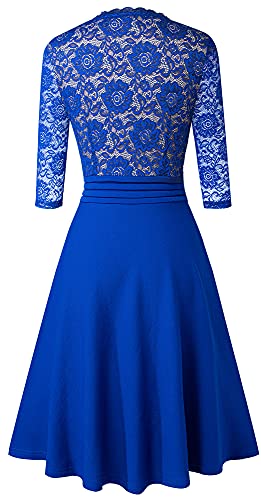 Image of HOMEYEE Women's Chic V-Neck Lace Patchwork Flare Party Dress A062