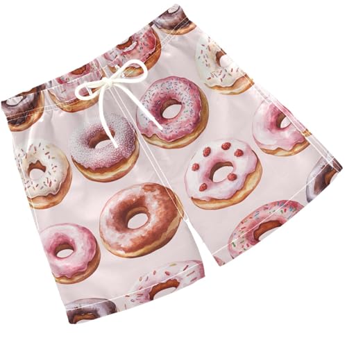 Pigsaly Boys' Swim Board Shorts Watercolor Purple White Pink Donuts Boy's Swim Trunks Kids Swimwear 2T