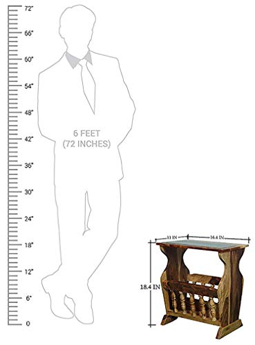 Image of Sheesham Wood Side Table with Magzine Holder for Living Room | Natural Brown
