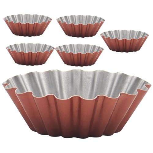 LEDMOMO 6個 波紋デザイン 高炭素鋼製 エッグタルト型 耐熱 再利用可能 プディング型 便利な製菓用品 パーティーや お菓子作りに