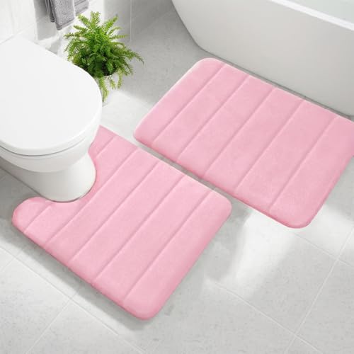 AINAHYVA Lot de 2 tapis de bain en mousse à mémoire de forme, extra doux, absorbants, à séchage rapide, avec tapis de toilette en forme de U, lavables en machine, antidérapants pour salle de bain