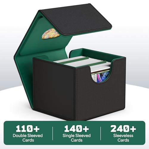 Image of ZLCA MTG Commander Deck Box, Card Deck Box for Trading Card, Holds 110+ Double Sleeved Cards Fits for TCG CCG Magic Cards with 2 Dividers (Black & Green)