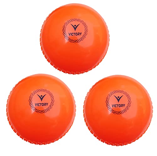 Image of Victory Synthetic Cricket Ball Match Practice Training | Practice Cricket Ball | Wind Balls | Swing Ball | Indoor & Outdoor Street & Beach Cricket (Orange, Pack of 3)